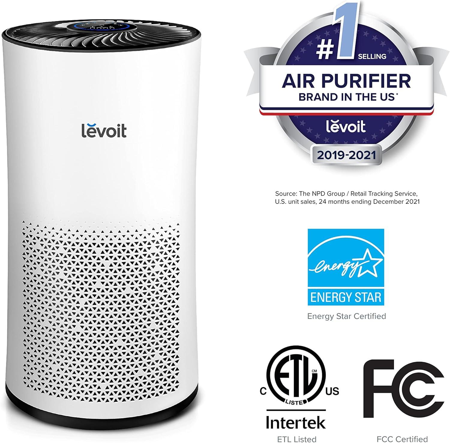 imageLEVOIT Air Purifiers for Home Large Room With Air Quality Monitor Quiet for Bedroom 3in1 Filter Auto Mode LVH133 BlackWhite