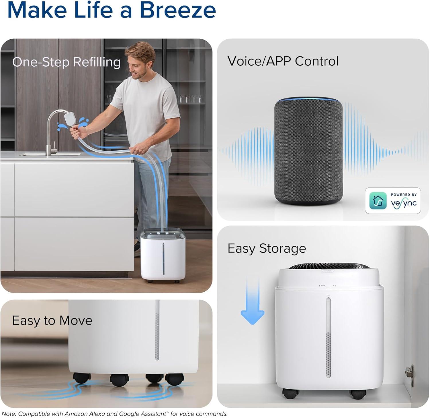 image:imageLEVOIT Superior 6000S Smart Evaporative Humidifiers for Home Whole House up to 3000ft 23L Last 72Hour Premium Filter Dry Mode Wheels amp Water Fill Hose Foldable Storage Sleep Mode New EditionEvaporative Humidifier
