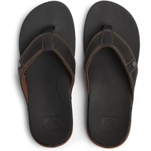 imageREEF Cushion Lux Mens Flip Flop Ultra Soft Cushion Footbed Full Grain Leather StrapBlackBrown