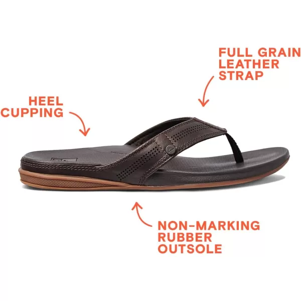 imageREEF Cushion Lux Mens Flip Flop Ultra Soft Cushion Footbed Full Grain Leather StrapBrown