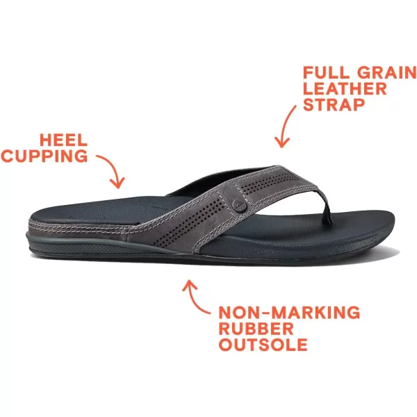 imageREEF Cushion Lux Mens Flip Flop Ultra Soft Cushion Footbed Full Grain Leather StrapGrey