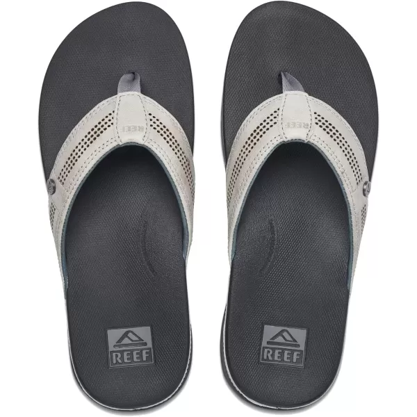 imageREEF Cushion Lux Mens Flip Flop Ultra Soft Cushion Footbed Full Grain Leather StrapSmoke