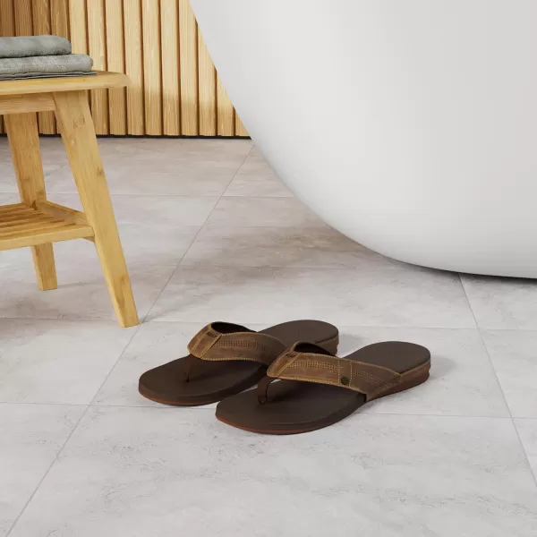 imageREEF Cushion Lux Mens Flip Flop Ultra Soft Cushion Footbed Full Grain Leather StrapToffee