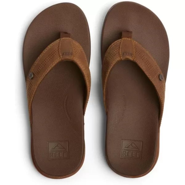 imageREEF Cushion Lux Mens Flip Flop Ultra Soft Cushion Footbed Full Grain Leather StrapToffee