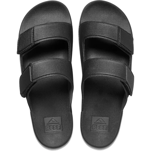 imageREEF Cushion Tradewind Mens Fashion Slides Adjustable Velcro Straps Ultra Soft Cushion Footbed Arch SupportBlack