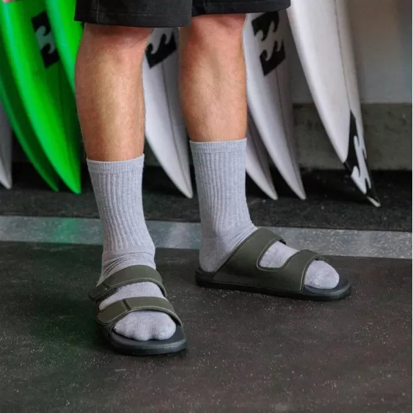 imageREEF Cushion Tradewind Mens Fashion Slides Adjustable Velcro Straps Ultra Soft Cushion Footbed Arch SupportBlack