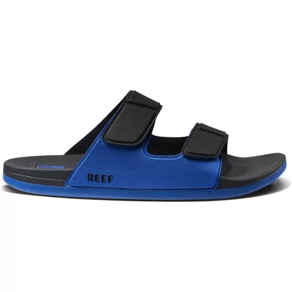 imageREEF Cushion Tradewind Mens Fashion Slides Adjustable Velcro Straps Ultra Soft Cushion Footbed Arch SupportBlackBlueBlack