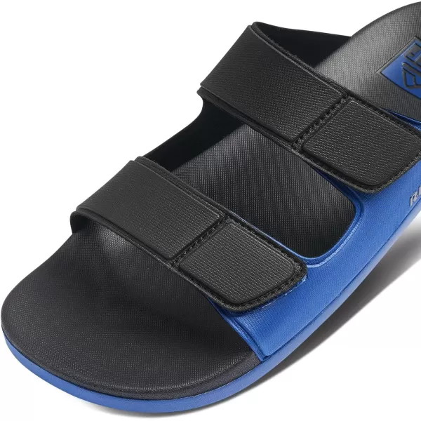 imageREEF Cushion Tradewind Mens Fashion Slides Adjustable Velcro Straps Ultra Soft Cushion Footbed Arch SupportBlackBlueBlack