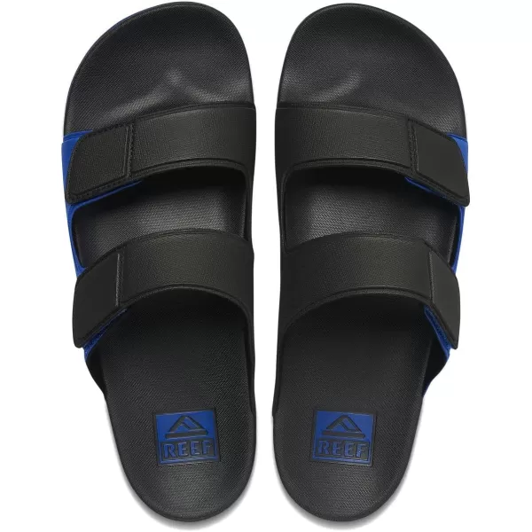 imageREEF Cushion Tradewind Mens Fashion Slides Adjustable Velcro Straps Ultra Soft Cushion Footbed Arch SupportBlackBlueBlack