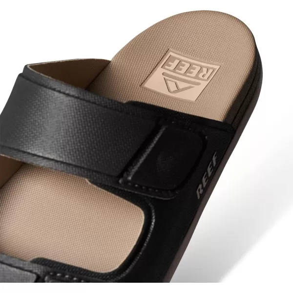 imageREEF Cushion Tradewind Mens Fashion Slides Adjustable Velcro Straps Ultra Soft Cushion Footbed Arch SupportBlackFossil
