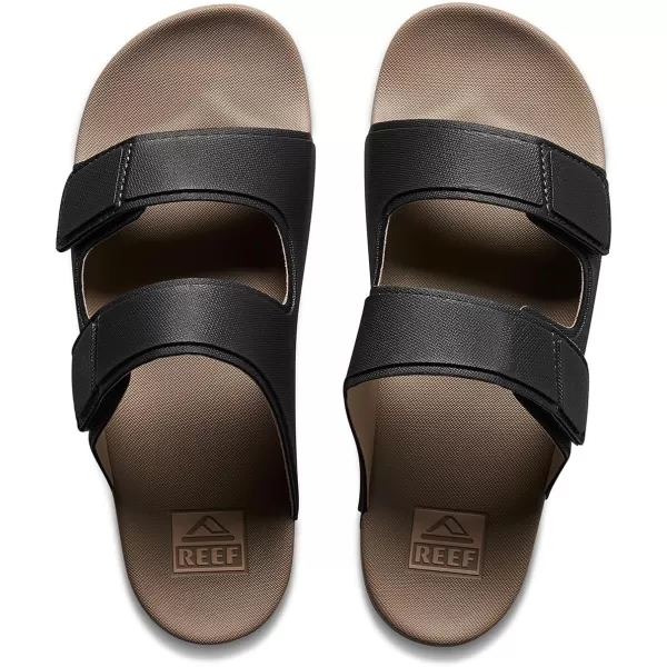 imageREEF Cushion Tradewind Mens Fashion Slides Adjustable Velcro Straps Ultra Soft Cushion Footbed Arch SupportBlackFossil