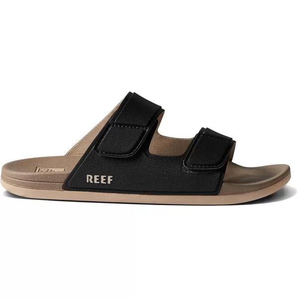 imageREEF Cushion Tradewind Mens Fashion Slides Adjustable Velcro Straps Ultra Soft Cushion Footbed Arch SupportBlackFossil