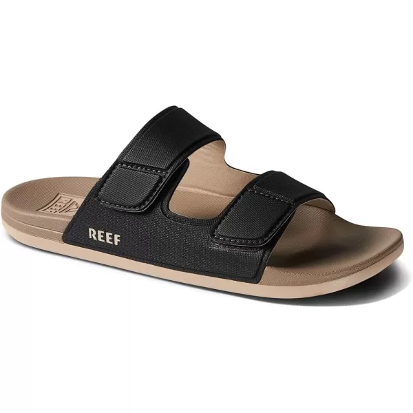 imageREEF Cushion Tradewind Mens Fashion Slides Adjustable Velcro Straps Ultra Soft Cushion Footbed Arch SupportBlackFossil