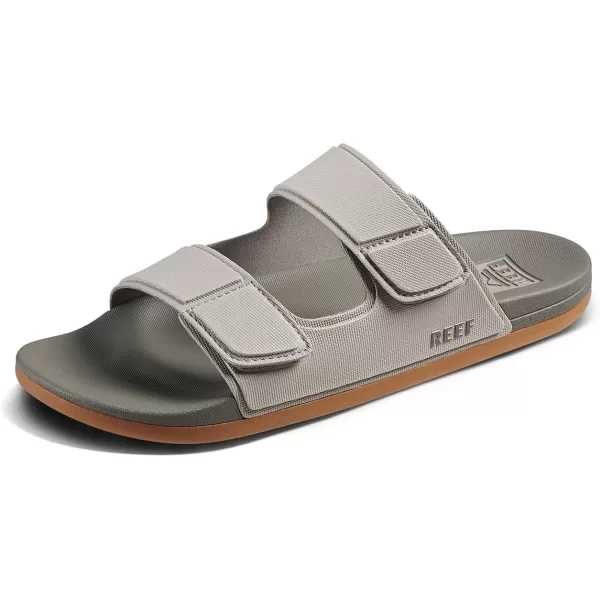 imageREEF Cushion Tradewind Mens Fashion Slides Adjustable Velcro Straps Ultra Soft Cushion Footbed Arch SupportDoveTobacco