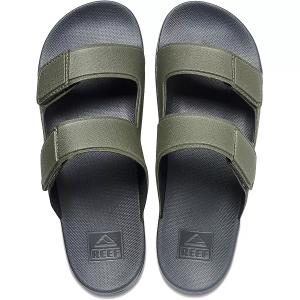 imageREEF Cushion Tradewind Mens Fashion Slides Adjustable Velcro Straps Ultra Soft Cushion Footbed Arch SupportGreyOlive