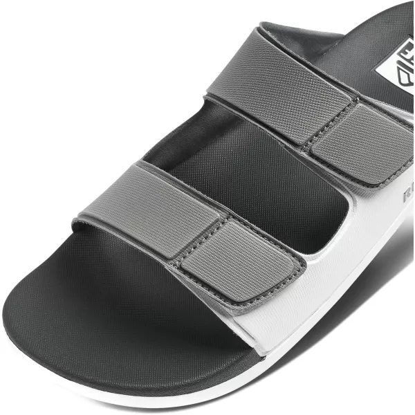 imageREEF Cushion Tradewind Mens Fashion Slides Adjustable Velcro Straps Ultra Soft Cushion Footbed Arch SupportGreyWhiteGrey