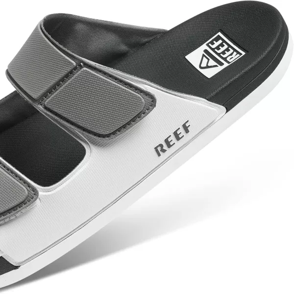 imageREEF Cushion Tradewind Mens Fashion Slides Adjustable Velcro Straps Ultra Soft Cushion Footbed Arch SupportGreyWhiteGrey