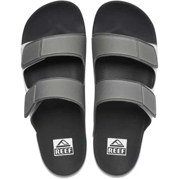 imageREEF Cushion Tradewind Mens Fashion Slides Adjustable Velcro Straps Ultra Soft Cushion Footbed Arch SupportGreyWhiteGrey