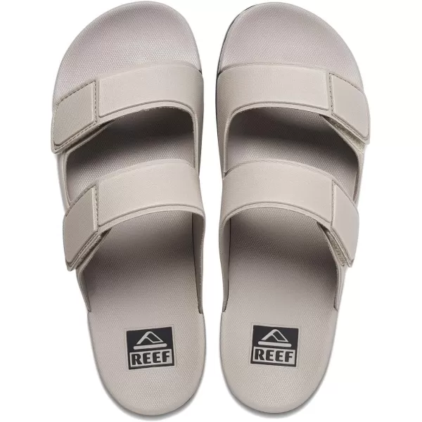 imageREEF Cushion Tradewind Mens Fashion Slides Adjustable Velcro Straps Ultra Soft Cushion Footbed Arch SupportTaupeBlack