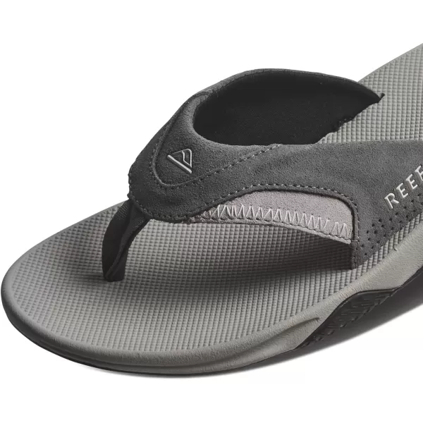 imageREEF Fanning Mens Bottle Opener Flip Flop Arch Support Durable Outsole Water FriendlyGrey Suede