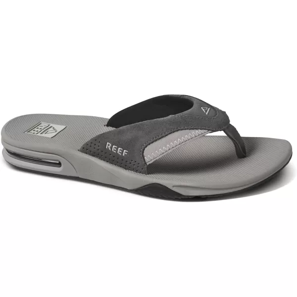 imageREEF Fanning Mens Bottle Opener Flip Flop Arch Support Durable Outsole Water FriendlyGrey Suede