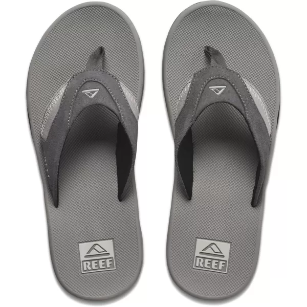 imageREEF Fanning Mens Bottle Opener Flip Flop Arch Support Durable Outsole Water FriendlyGrey Suede