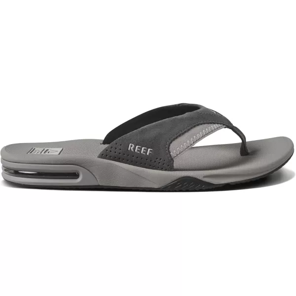 imageREEF Fanning Mens Bottle Opener Flip Flop Arch Support Durable Outsole Water FriendlyGrey Suede