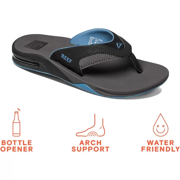 imageREEF Fanning Mens Bottle Opener Flip Flop Arch Support Durable Outsole Water FriendlyGreyLight Blue