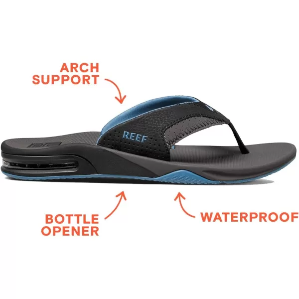 imageREEF Fanning Mens Bottle Opener Flip Flop Arch Support Durable Outsole Water FriendlyGreyLight Blue