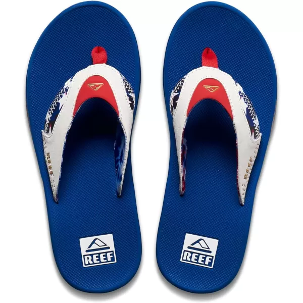imageREEF Fanning Mens Bottle Opener Flip Flop Arch Support Durable Outsole Water FriendlyRed White and Blue