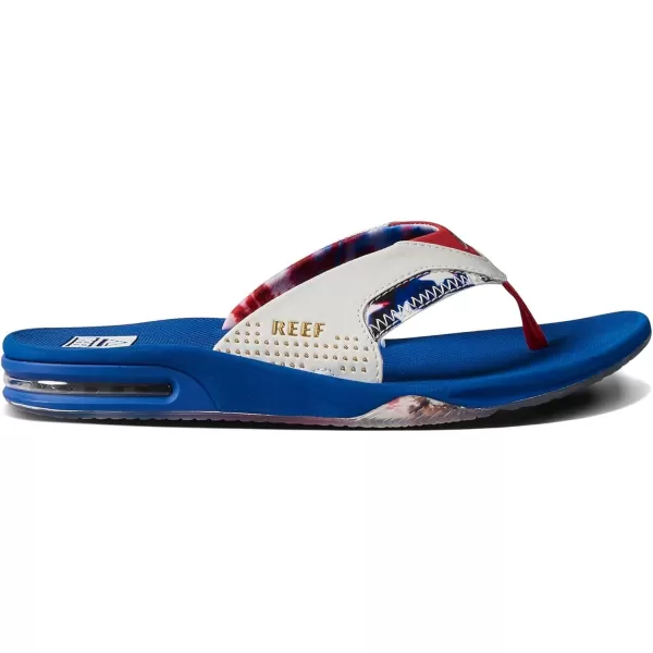 imageREEF Fanning Mens Bottle Opener Flip Flop Arch Support Durable Outsole Water FriendlyRed White and Blue