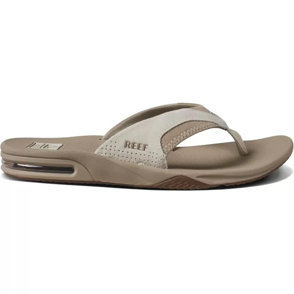 imageREEF Fanning Mens Bottle Opener Flip Flop Arch Support Durable Outsole Water FriendlyTan Suede