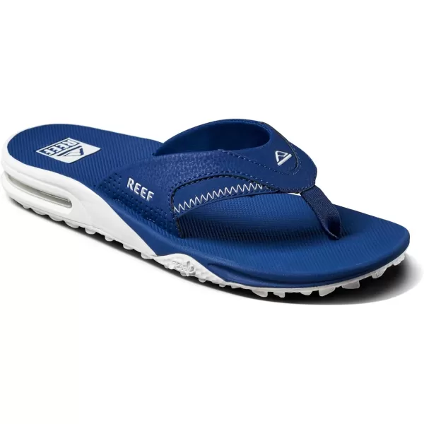 imageREEF Fanning Pregame Mens Bottle Opener Flip Flop Arch Support Durable Outsole Water FriendlyNavyWhite