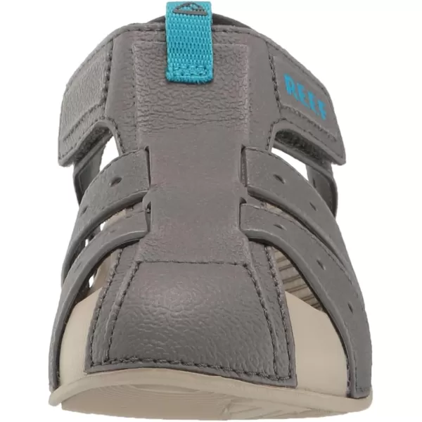 imageREEF Kids Water Beachy UnisexChild Fisherman Sandal Water Friendly Adjustable Velcro Strap Closed ToeOakGreyAqua