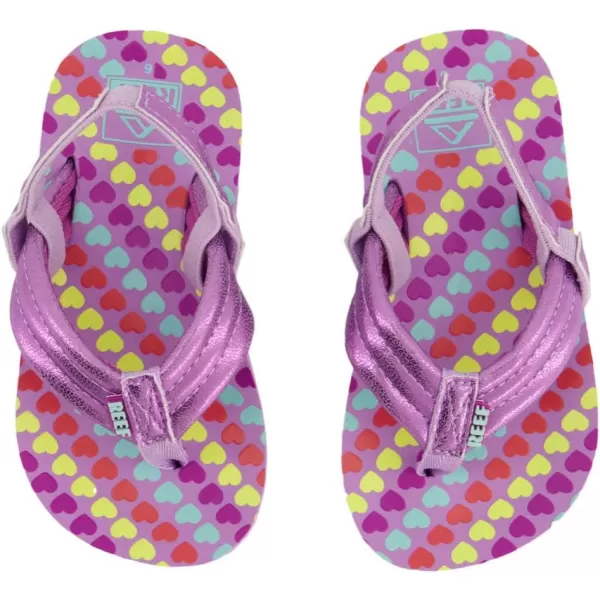 imageREEF ToddlerLittle Kid Ahi Beach Flip Flop Soft Cushion Footbed Water Friendly BackstrapLavender Hearts