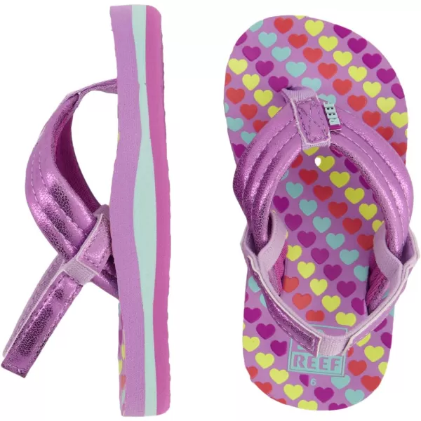 imageREEF ToddlerLittle Kid Ahi Beach Flip Flop Soft Cushion Footbed Water Friendly BackstrapLavender Hearts
