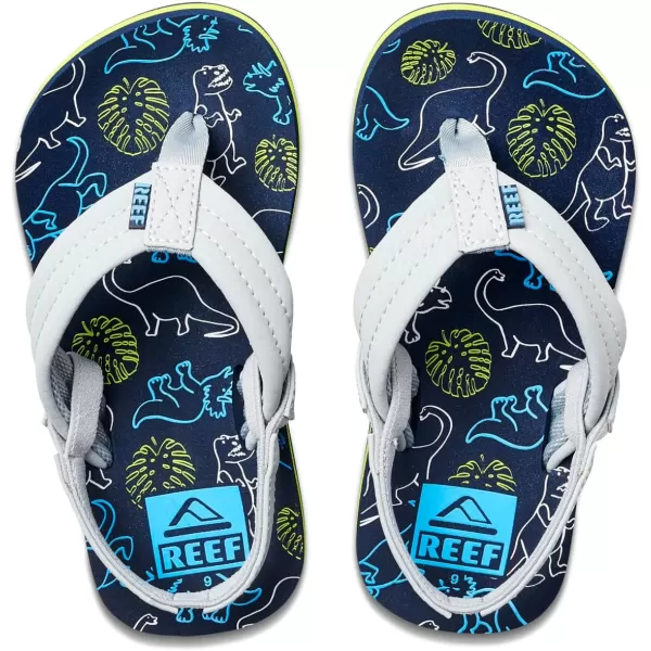 imageREEF ToddlerLittle Kid Ahi Beach Flip Flop Soft Cushion Footbed Water Friendly BackstrapNavyGrey Dino
