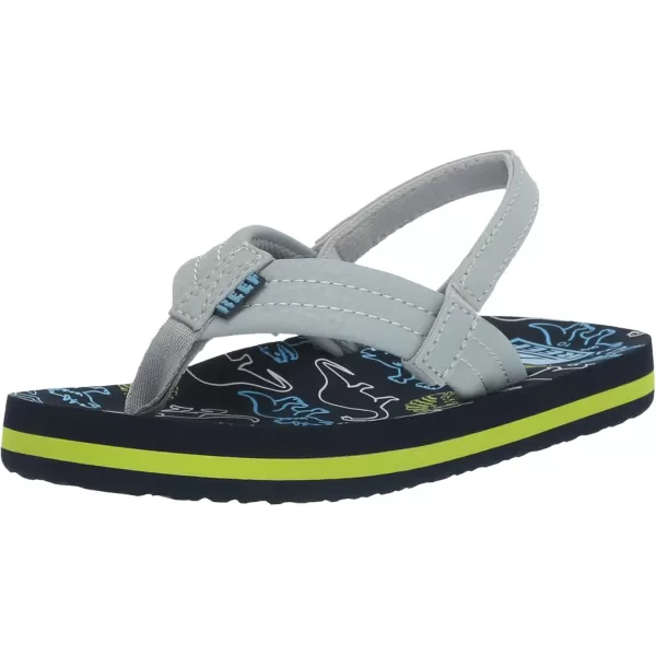 imageREEF ToddlerLittle Kid Ahi Beach Flip Flop Soft Cushion Footbed Water Friendly BackstrapNavyGrey Dino