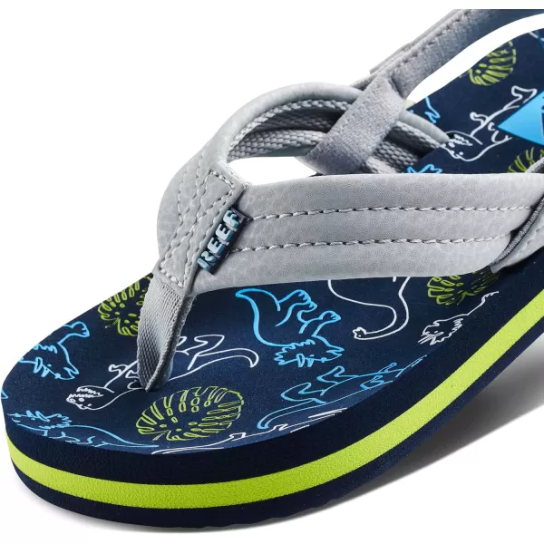 imageREEF ToddlerLittle Kid Ahi Beach Flip Flop Soft Cushion Footbed Water Friendly BackstrapNavyGrey Dino