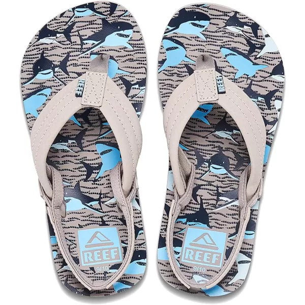 imageREEF ToddlerLittle Kid Ahi Beach Flip Flop Soft Cushion Footbed Water Friendly BackstrapTan Sharks