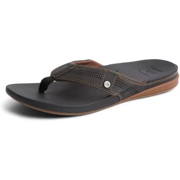 imageREEF Cushion Lux Mens Flip Flop Ultra Soft Cushion Footbed Full Grain Leather StrapBlackBrown