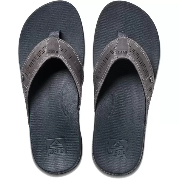 imageREEF Cushion Lux Mens Flip Flop Ultra Soft Cushion Footbed Full Grain Leather StrapGrey