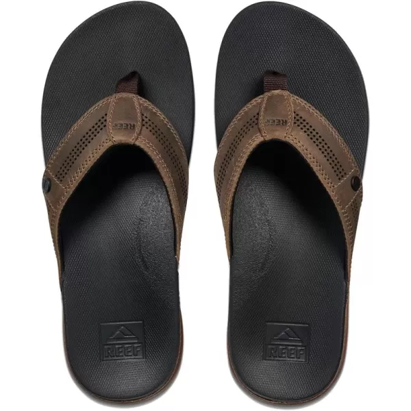 imageREEF Cushion Lux Mens Flip Flop Ultra Soft Cushion Footbed Full Grain Leather StrapTanBlack