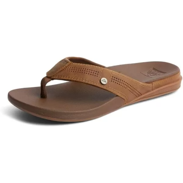 imageREEF Cushion Lux Mens Flip Flop Ultra Soft Cushion Footbed Full Grain Leather StrapToffee