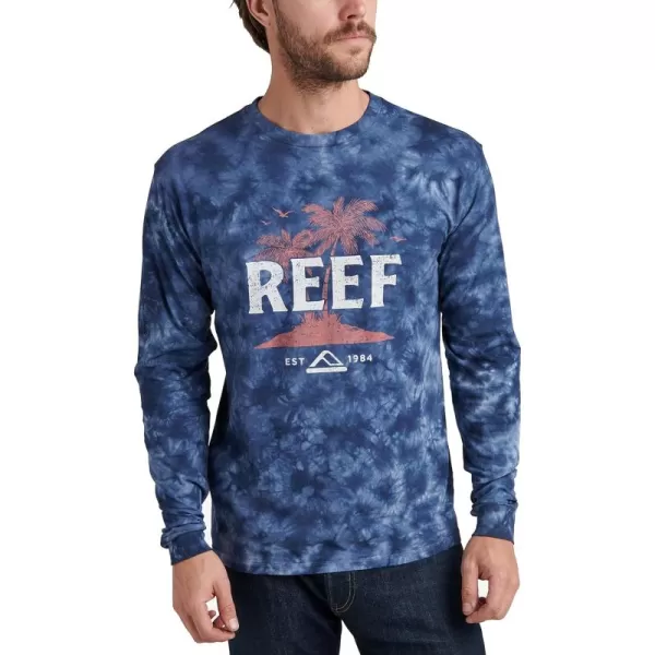 imageREEF Mens Long Sleeve Graphic TeeIntel Tie DyenavyDusty Blue