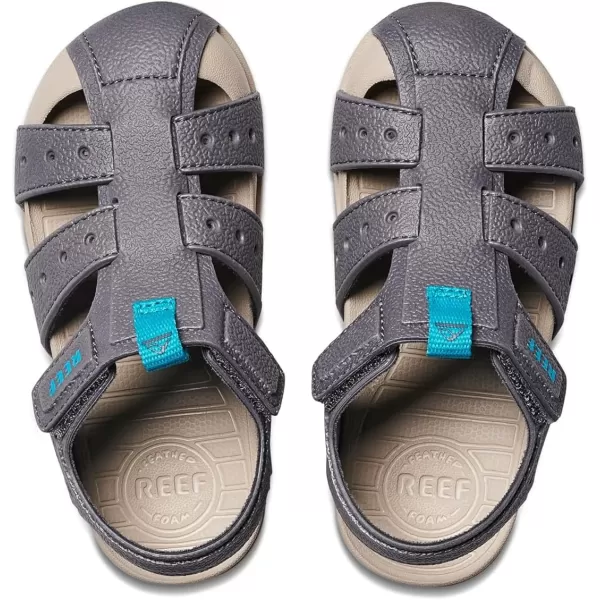 imageREEF Kids Water Beachy Fisherman Sandal Water Friendly Adjustable Velcro Strap Closed ToeOakGreyAqua