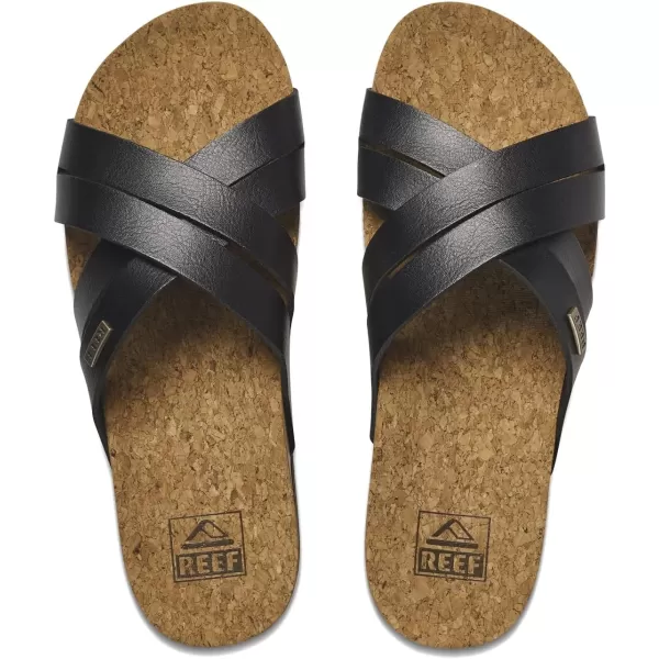 imageREEF Cushion Bloom Hi Womens Platform Fashion Sandal Vegan Leather X Strap Arch Support and Heel CuppingBlackTan