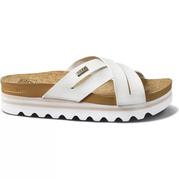 imageREEF Cushion Bloom Hi Womens Platform Fashion Sandal Vegan Leather X Strap Arch Support and Heel CuppingCloud