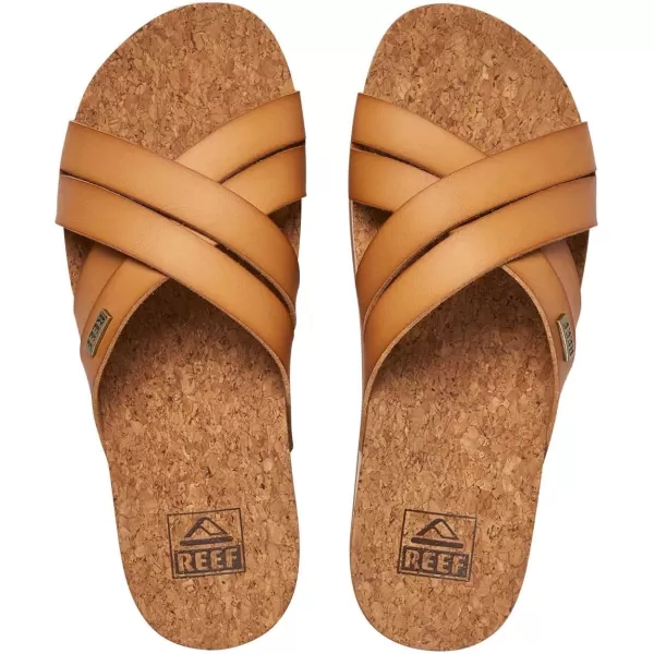 imageREEF Cushion Bloom Hi Womens Platform Fashion Sandal Vegan Leather X Strap Arch Support and Heel CuppingNatural
