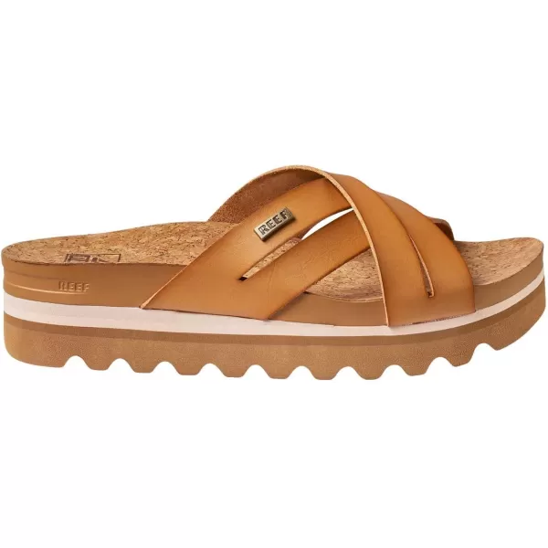 imageREEF Cushion Bloom Hi Womens Platform Fashion Sandal Vegan Leather X Strap Arch Support and Heel CuppingNatural